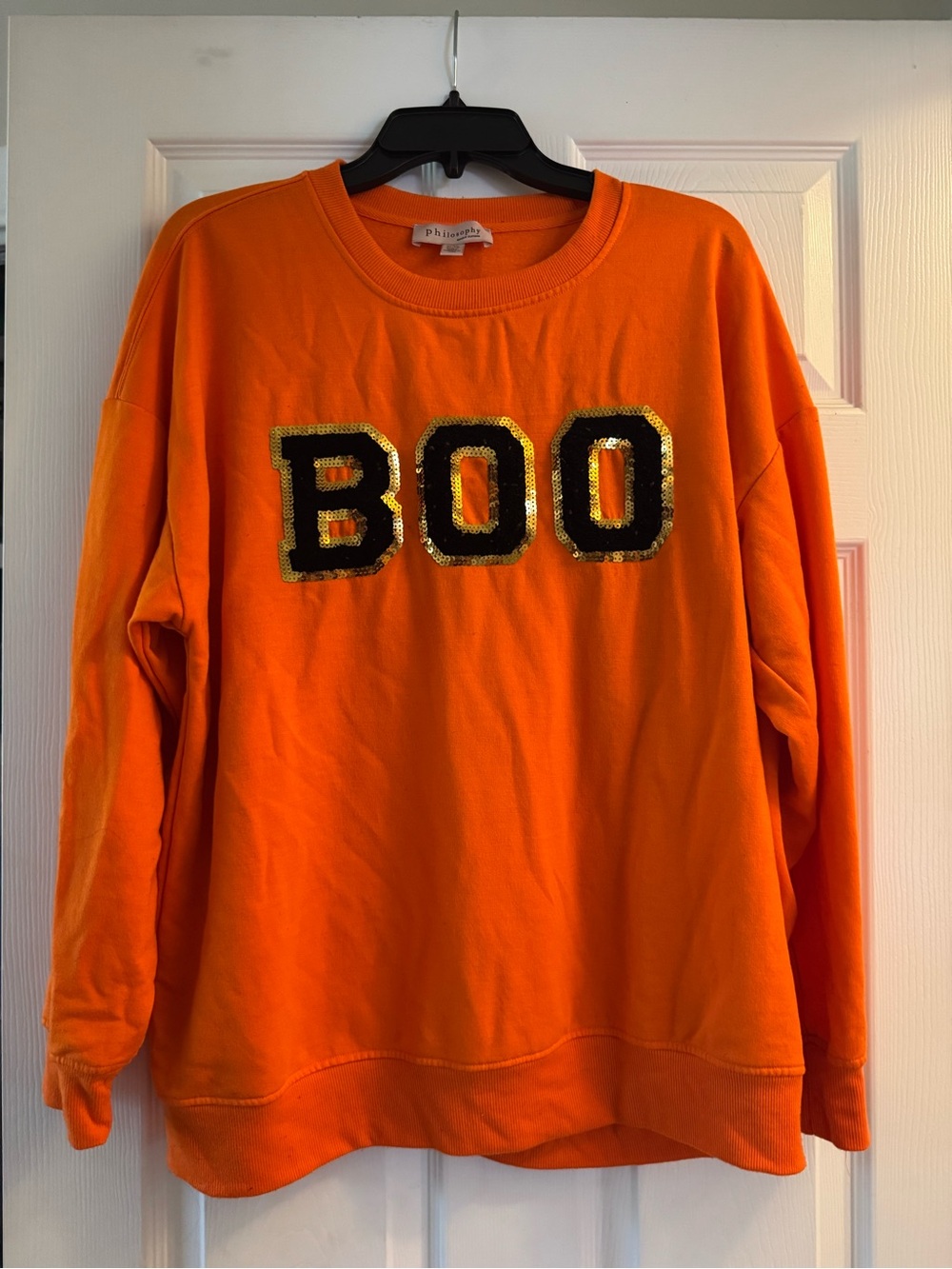 Philosophy Orange Sequin "BOO" Sweatshirt